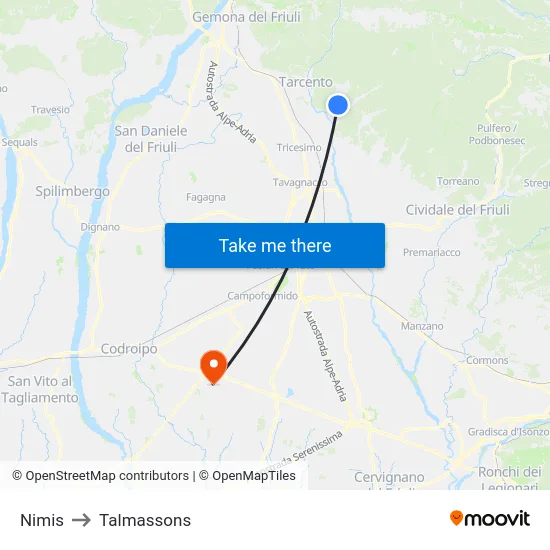 Nimis to Talmassons map