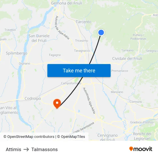 Attimis to Talmassons map