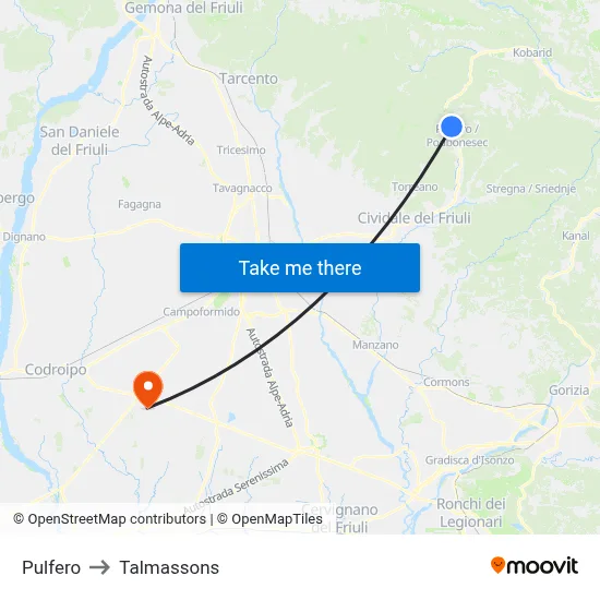 Pulfero to Talmassons map