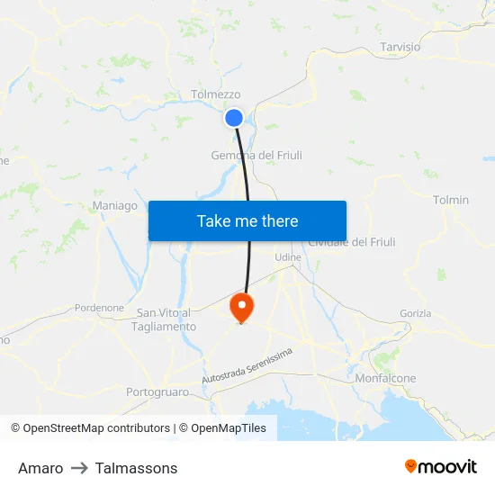 Amaro to Talmassons map