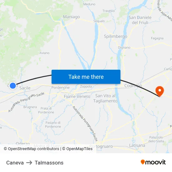 Caneva to Talmassons map