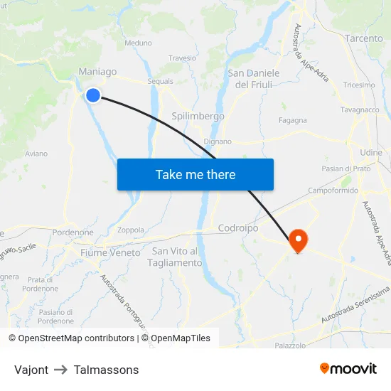 Vajont to Talmassons map