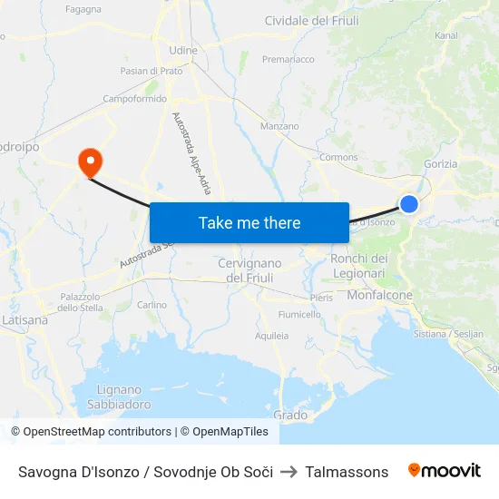 Savogna D'Isonzo / Sovodnje Ob Soči to Talmassons map