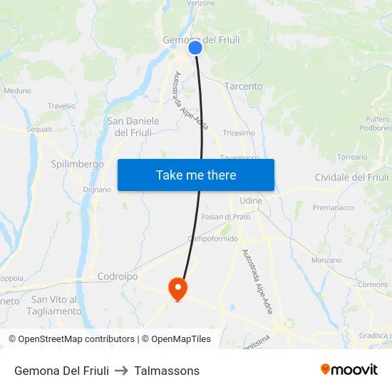 Gemona Del Friuli to Talmassons map