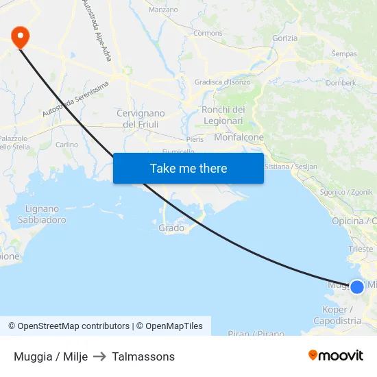 Muggia / Milje to Talmassons map