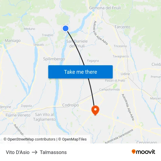 Vito D'Asio to Talmassons map