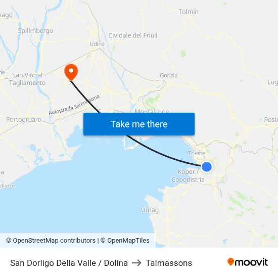 San Dorligo Della Valle / Dolina to Talmassons map