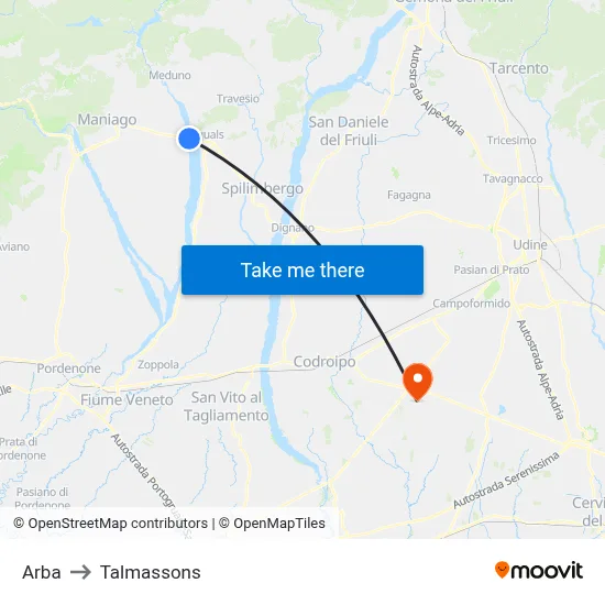 ARBA to Talmassons map