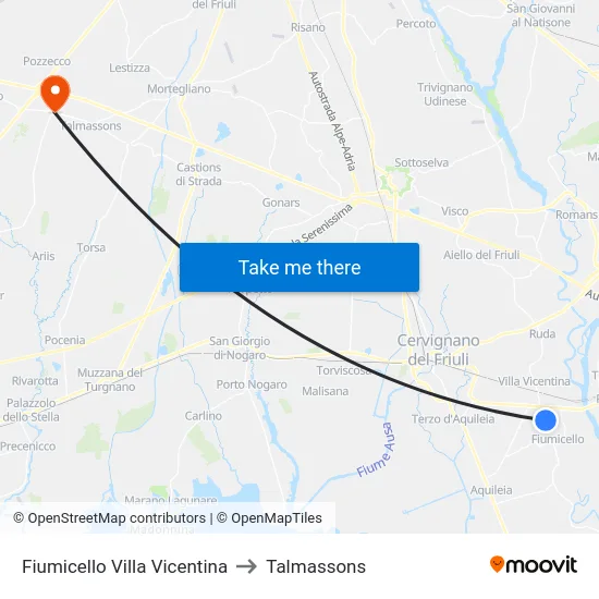 Fiumicello Villa Vicentina to Talmassons map