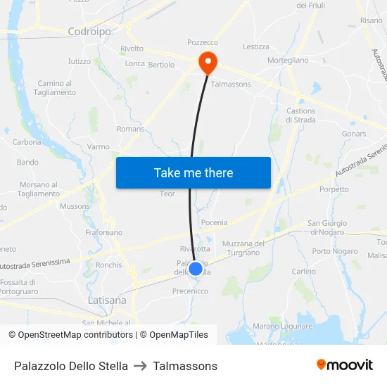 Palazzolo dello Stella to Talmassons map