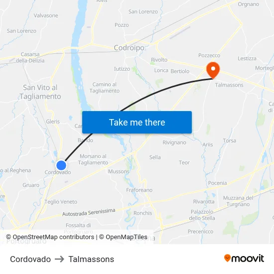 Cordovado to Talmassons map