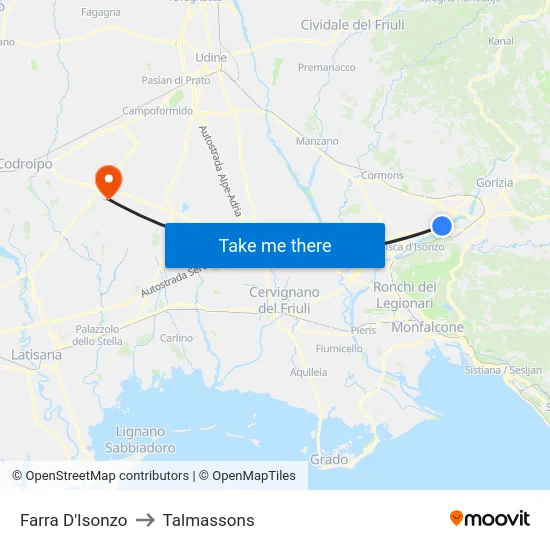 Farra D'Isonzo to Talmassons map