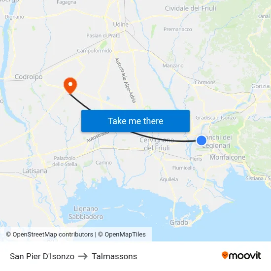 San Pier D'Isonzo to Talmassons map