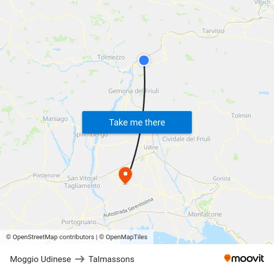 Moggio Udinese to Talmassons map