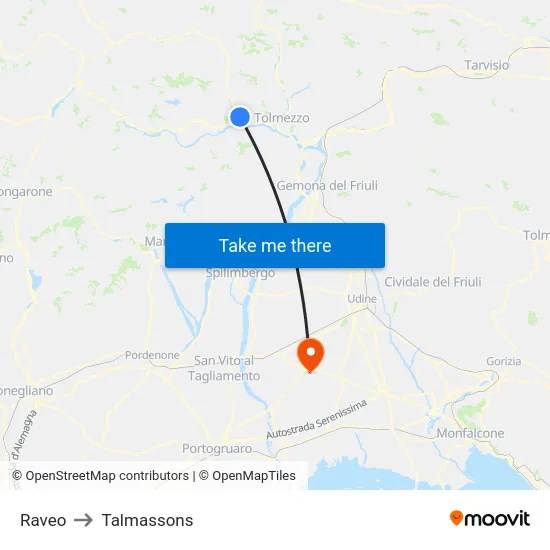 Raveo to Talmassons map