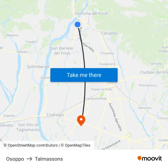 Osoppo to Talmassons map