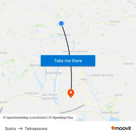 Sutrio to Talmassons map
