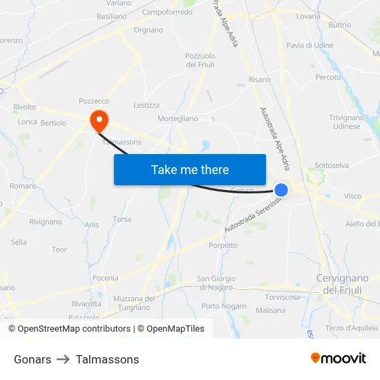 Gonars to Talmassons map