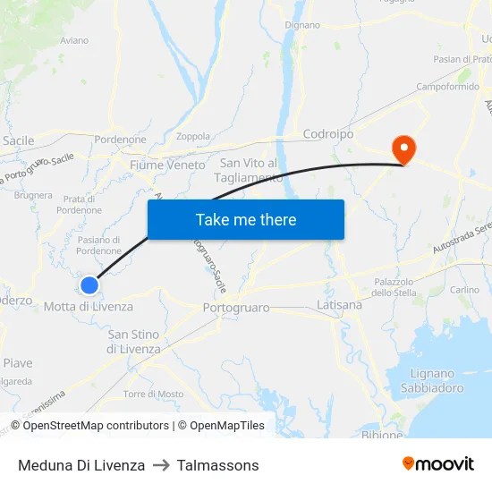 Meduna Di Livenza to Talmassons map
