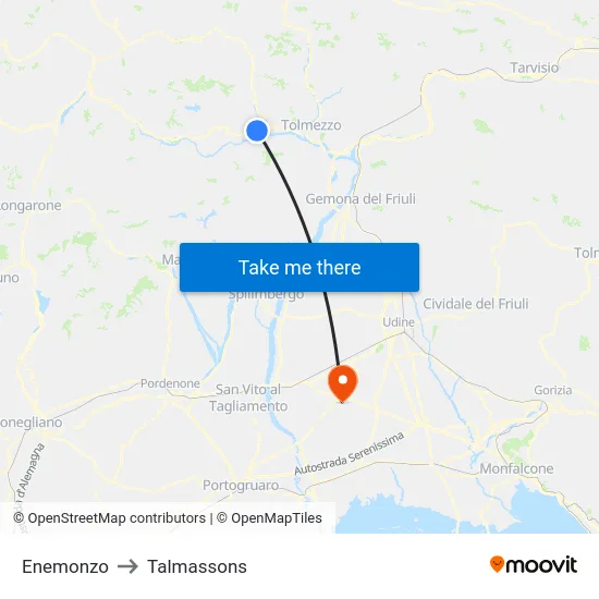 Enemonzo to Talmassons map