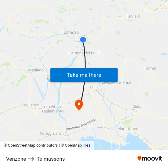 Venzone to Talmassons map
