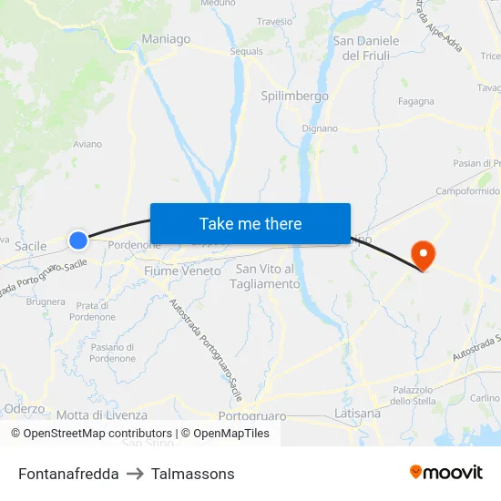 Fontanafredda to Talmassons map