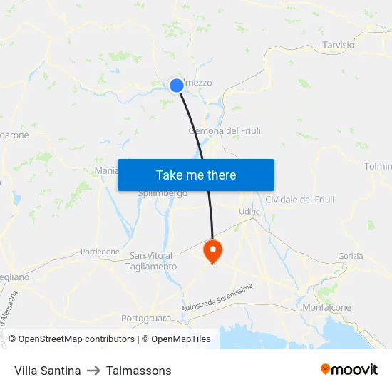 Villa Santina to Talmassons map