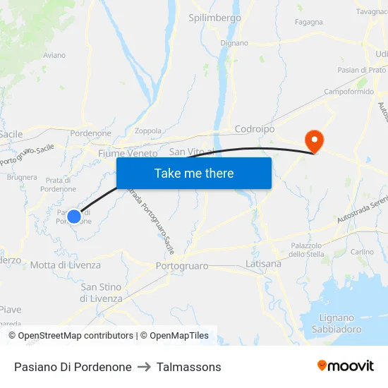 Pasiano Di Pordenone to Talmassons map
