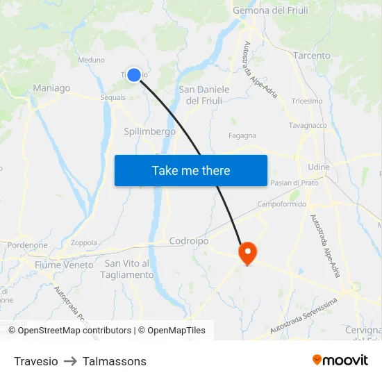 Travesio to Talmassons map