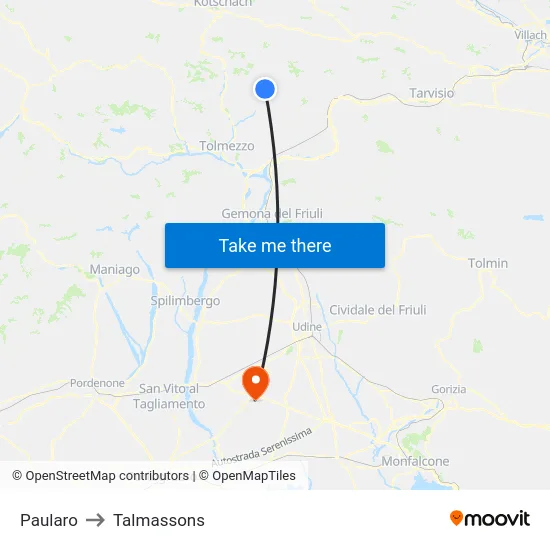 Paularo to Talmassons map