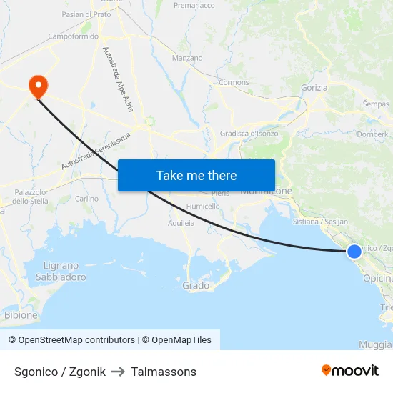 Sgonico / Zgonik to Talmassons map