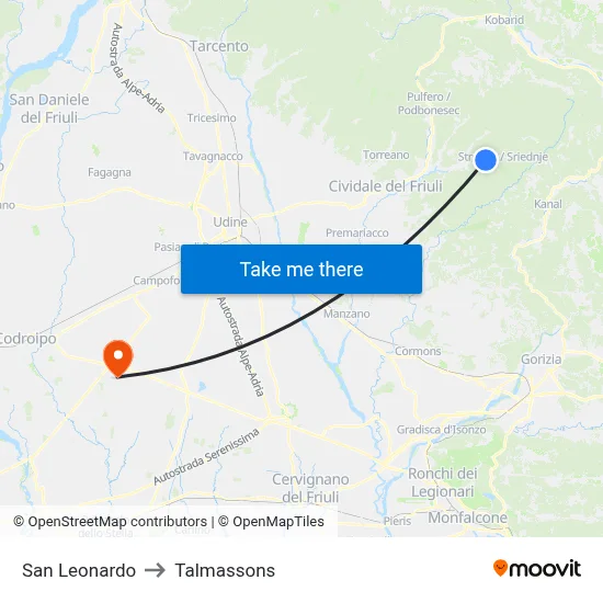 San Leonardo to Talmassons map