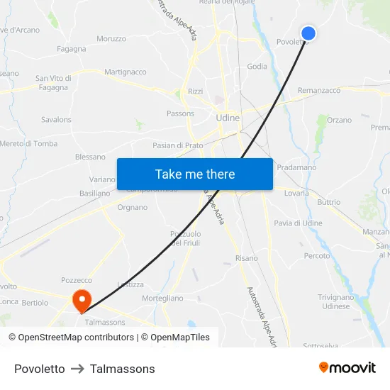 Povoletto to Talmassons map
