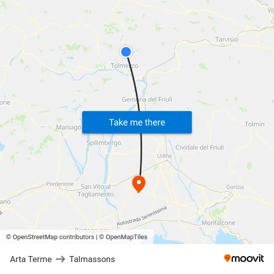 Arta Terme to Talmassons map