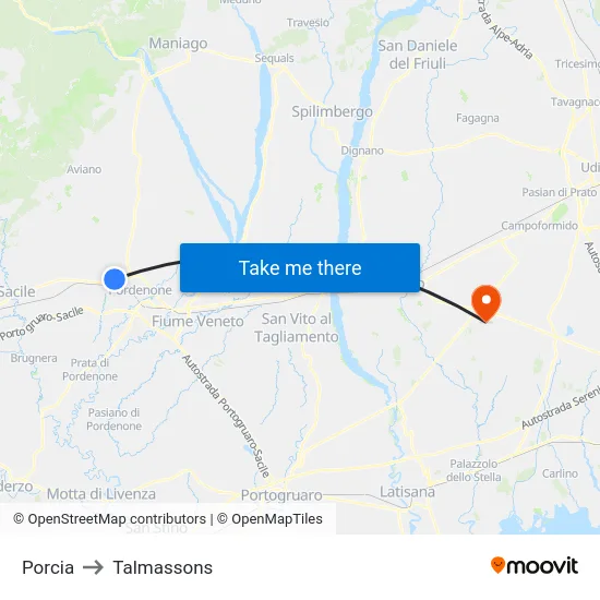 Porcia to Talmassons map