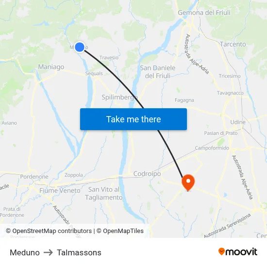 Meduno to Talmassons map