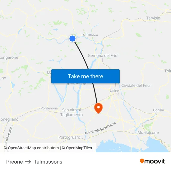 Preone to Talmassons map