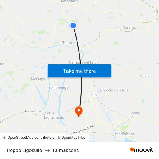 Treppo Ligosullo to Talmassons map