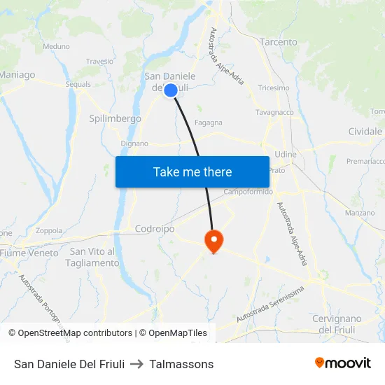 San Daniele Del Friuli to Talmassons map