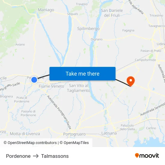 Pordenone to Talmassons map