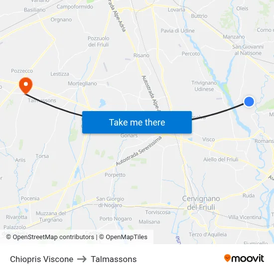 Chiopris Viscone to Talmassons map