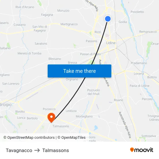 Tavagnacco to Talmassons map