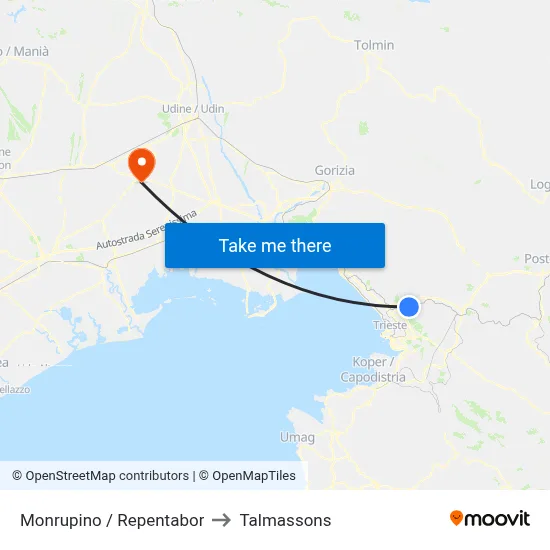 Monrupino / Repentabor to Talmassons map