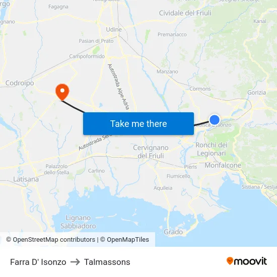 Farra D' Isonzo to Talmassons map