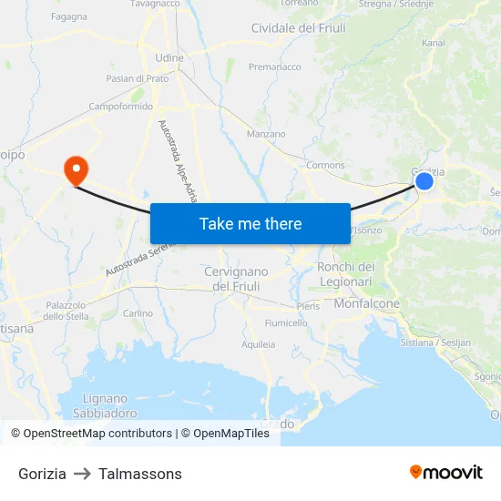 Gorizia to Talmassons map
