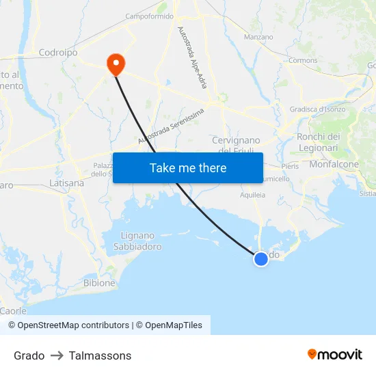 Grado to Talmassons map