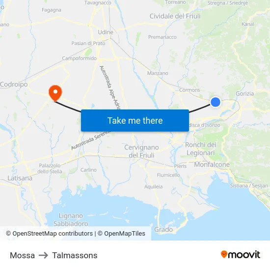 Mossa to Talmassons map