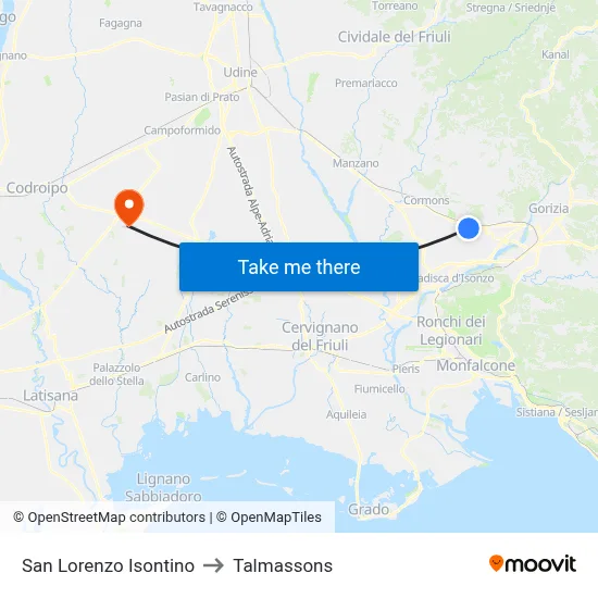 San Lorenzo Isontino to Talmassons map