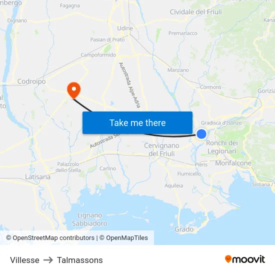 Villesse to Talmassons map