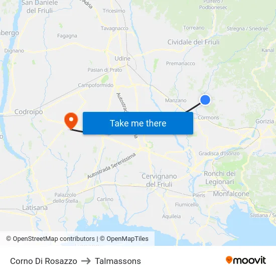 Corno Di Rosazzo to Talmassons map